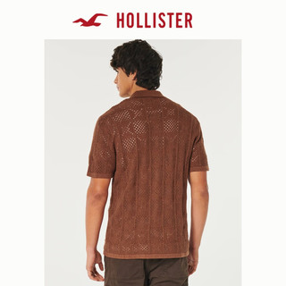 HOLLISTER24春夏美式短袖镂空缝线针织衬衫 男 358313-1 深棕色 XXL (185/124A)