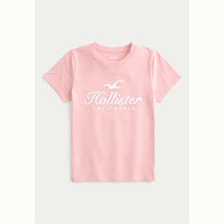 HOLLISTER24夏季美式宽松印花棉质图案短袖T恤 女 KI357-3261 粉色 M (165/92A)