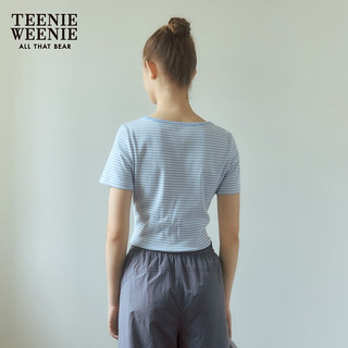 Teenie Weenie小熊2024年夏季撞色圆领短袖T恤多巴胺ins风时尚 浅蓝色 155/XS