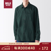 无印良品（MUJI）男式 法兰绒 长袖衬衫 休闲百搭衬衫 绿色格纹 S 