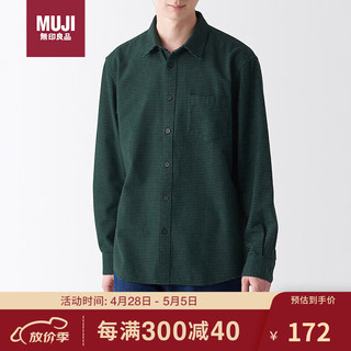 MUJI 無印良品 无印良品（MUJI）男式 法兰绒 长袖衬衫 休闲百搭衬衫 绿色格纹