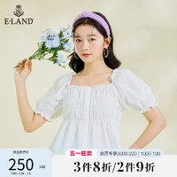 E·LAND 衣恋 Eland衣恋温柔淑女风短袖衬衫女木耳花边短款白色上衣夏季新款