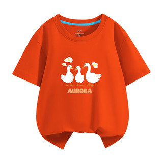 真维斯儿童圆领短袖T恤2024夏季男女童同款趣味鸭子图案DZ 橙色2220 120cm