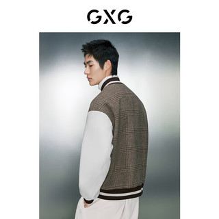 GXG男装 拼色双面呢格纹棒球服夹克外套 23年冬季 格纹 185/XXL