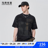 马克华菲【纯棉】圆领短袖T恤男2024夏季满印刺绣休闲百搭宽松潮牌t恤 015深灰 XL