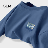 GLM 短袖t恤男休闲日系夏季纯棉圆领青少年潮牌落肩袖T恤 雾霾蓝#GL山山水水X L