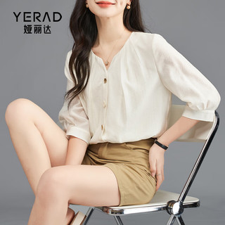 娅丽达（YERAD）法式设计感衬衫女2024夏季时尚洋气小众衬衣女 米色(I0) S