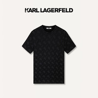 Karl Lagerfeld卡尔拉格斐轻奢老佛爷男装 24夏款logo潮流满印圆领短袖T恤 黑色 52