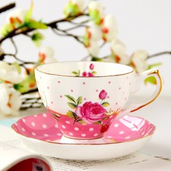 品来运 欧式骨瓷咖啡杯碟精致下午茶杯小奢华咖啡具套装陶瓷花茶杯子 蔷薇记忆 凝粉 杯碟+金勺