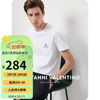 华伦天奴 卓凡尼·华伦天奴（GIOVANNI VALENTINO）含桑蚕丝三防圆领短袖T恤男装纯色半袖夏装男 钛白 L