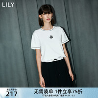 LILY 2024夏新款女装舒适全棉设计感浪漫玫瑰休闲复古百搭T恤上衣