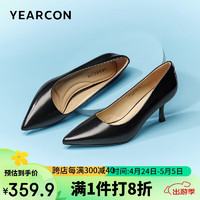 YEARCON 意尔康 女高跟鞋细跟尖头职业皮鞋女单鞋上班工作鞋 36041W 黑色 35