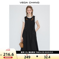 VEGA CHANG 黑色显瘦气质连衣裙女2024年夏季新款设计感A字背心长裙 薄暮黑 M