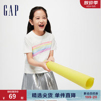 Gap 盖璞 女童春季2024LOGO卡通印花圆领纯棉T恤儿童装430239短袖 白色 140cm(M)亚洲尺码