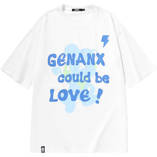 闪电潮牌（GENANX）夏季字母印花宽松落肩袖款圆领T恤男女同款短袖纯棉 白色 M
