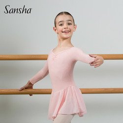 SANSHA 三沙 法國三沙兒童長袖裙連體服雪紡V領蕾絲芭蕾舞服練功演出服