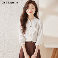 La Chapelle 2024年新款夏季设计感荷叶边圆领上衣时尚洋气职业衬衫女