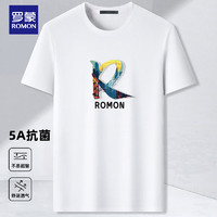 ROMON 罗蒙 短袖T恤男夏季潮流休闲上衣纯色百搭圆领短袖LP015 白色 XL