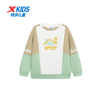 XTEP 特步 [】男童卫衣小童卫衣撞色春装运动服儿童上衣 橡卡其/白练色/萤果绿 120cm