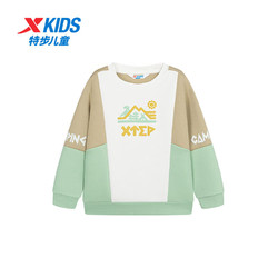 XTEP 特步 [】男童衛衣小童衛衣撞色春裝運動服兒童上衣 橡卡其/白練色/螢果綠 120cm