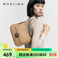 WANLIMA 万里马 年如意锁系列牛皮法式腋下包新款斜跨单肩女包 摩卡色