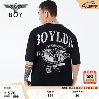 BOY LONDON春夏24男女同款T恤邮票主题烫银时尚潮酷短袖N01073 黑色 L