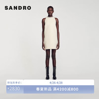 SANDRO2024春夏女装设计感钻饰衣领直筒短款连衣裙SFPRO03312 淡褐色 40