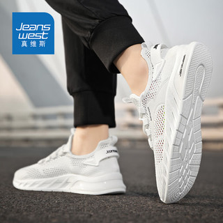 真维斯（Jeanswest）鞋子男夏季透气镂空网鞋男鞋休闲跑步男士运动鞋 白色 42码 