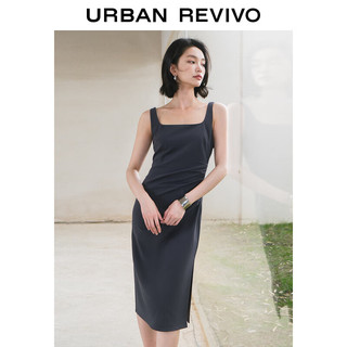 URBAN REVIVO 女士褶皱开衩无袖U领连衣裙 UWG740077 冷灰 S