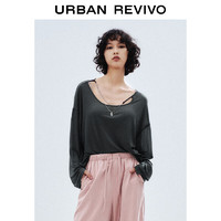 URBAN REVIVO 女装潮流设计感可拆链条宽松长袖T恤 UWV440112 中灰 M