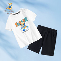 Classic Teddy儿童套装男女童T恤裤子两件装中小童纯棉休闲短袖夏 夏天白 120