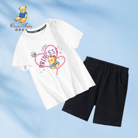 Classic Teddy儿童套装男女童T恤裤子两件装中小童纯棉休闲短袖夏 爱心白 140 