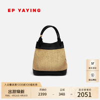 EP YAYING雅莹女包 福运织水桶包牛皮拼接手提包 2024B011B 黑色 F