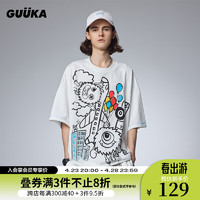 古由卡（GUUKA）x小怪兽联名涂鸦短袖T恤男春夏春款潮 高级柔软休闲上衣宽松百搭 白色 XL
