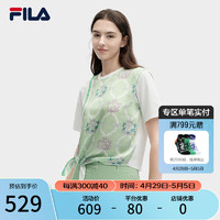 FILA 斐乐 女子针织短袖衫2024夏时尚休闲拼接宽松圆领T恤 皓日白-WT 165/84A/M