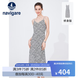 navigare 纳维凯尔 意大利小帆船无袖连衣裙女士2024夏季新款修身中长裙小碎花吊带衫 科技白/黑 M