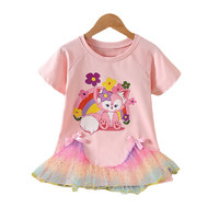 夏季新款连衣裙洋气短袖蓬蓬T恤裙潮 粉色 140cm