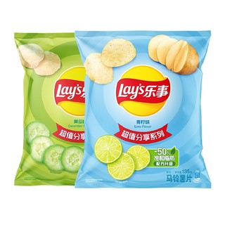 Lay's 乐事 原切薯片（黄瓜味 青柠味）135g×2袋零食小吃分享装