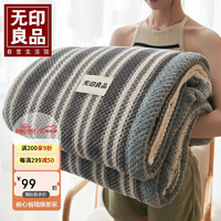 MUJI 無印良品 无印良品加厚毛毯 抗菌抑菌法兰绒毯子 午睡毯空调毯盖毯 150*200cm 灰条