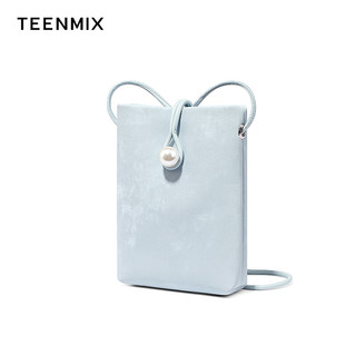 天美意（TEENMIX）女包2024新中式迷你手机包休闲单肩斜挎包 天空蓝【小众设计款】