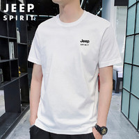 JEEP SPIRIT 吉普T恤男夏季纯色短袖男士宽松上衣圆领半袖男装 白色 2XL