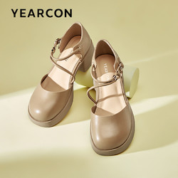 YEARCON 意尔康 包头凉鞋女2024新款春夏法式高跟单鞋女复古粗跟玛丽珍鞋女