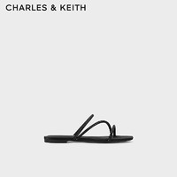 CHARLES&KEITH24春季方头亮钻细带外穿平底拖鞋CK1-70381036 BLACK TEXTURED黑色纹理 35