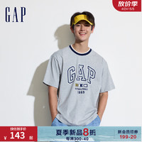 Gap男女装2024夏季纯棉亲肤撞色logo印花短袖T恤上衣465443 灰色 180/100A(XL) 亚洲尺码