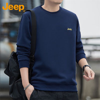 Jeep 吉普 卫衣男春秋季宽松圆领长袖T恤男士打底衣服男装 蓝色 XL