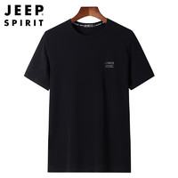 JEEP SPIRIT 吉普短袖T恤男夏季半袖衫商务休闲圆领修身打底衫 黑色 3XL