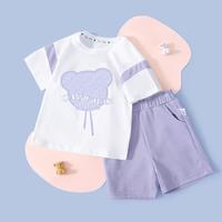 精典泰迪 夏季女童套装甜美可爱婴幼宝宝套装时尚休闲短袖套装儿童套装