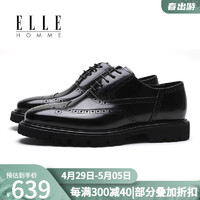 ELLEHOMME 皮鞋男青年职场厚底德比鞋男真皮软底商务休闲鞋 布洛克HLZ08235650 42 （偏大一码）