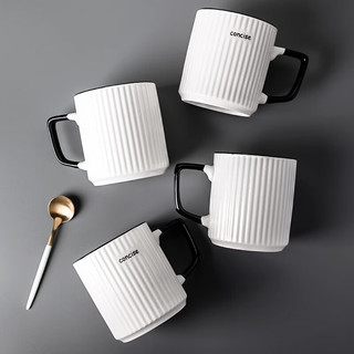 品喻（PINYU）杯子马克杯咖啡杯陶瓷杯高颜值水杯茶杯家用大容量带勺冲泡杯 陶瓷马克杯【白色竖条纹】