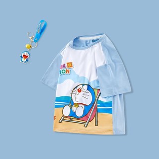 哆啦A梦 清凉海滩印花儿童时尚圆领短袖中大童T恤学院风